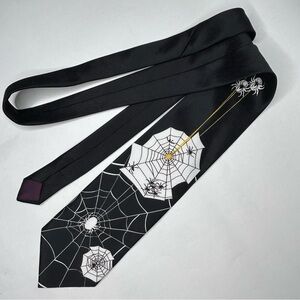 Men’s Spiderweb Black Tie- Halloween Mens long holiday theme spider‎